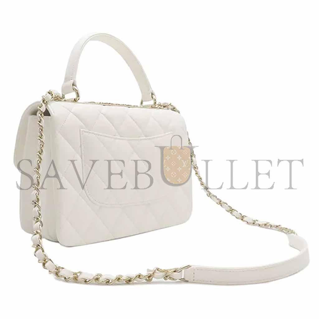 Ch*el 2way bag top handle flap bag lambskin white as4654 (25*16*9cm)